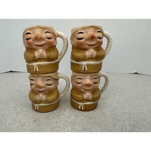 Vintage Friar Tuck Monk Mini Cups Shot Glasses Decanter Lot Of 4 Japan